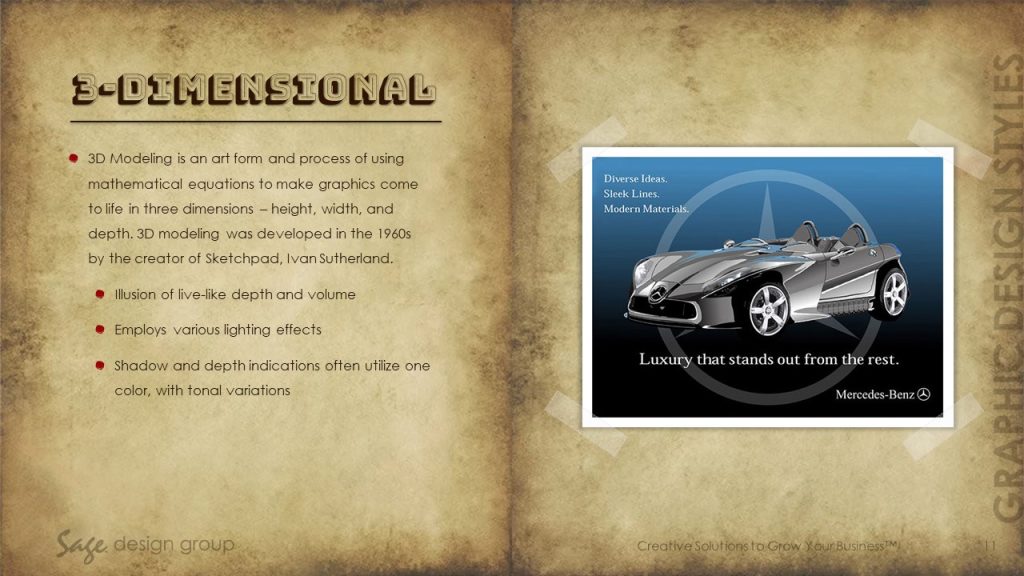 3-Dimensional - Graphic Design Styles - Sage Design Group - Annette Sage, CEO